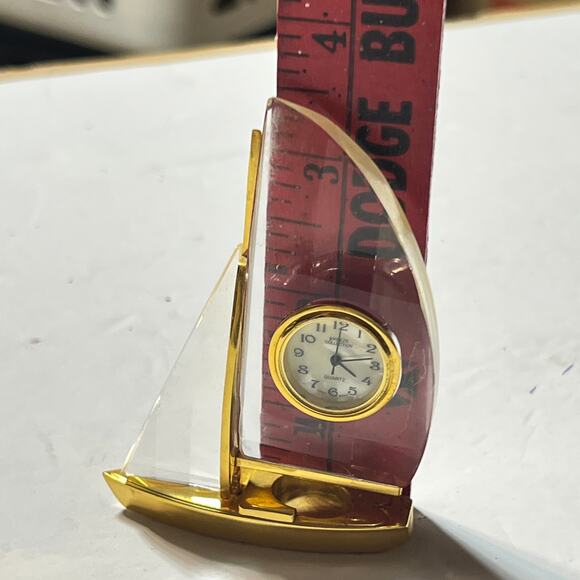 Breeze Collection Crystal Sailboat Mini Clock Japan Movement Nautical Gold Tone - Picture 6 of 11